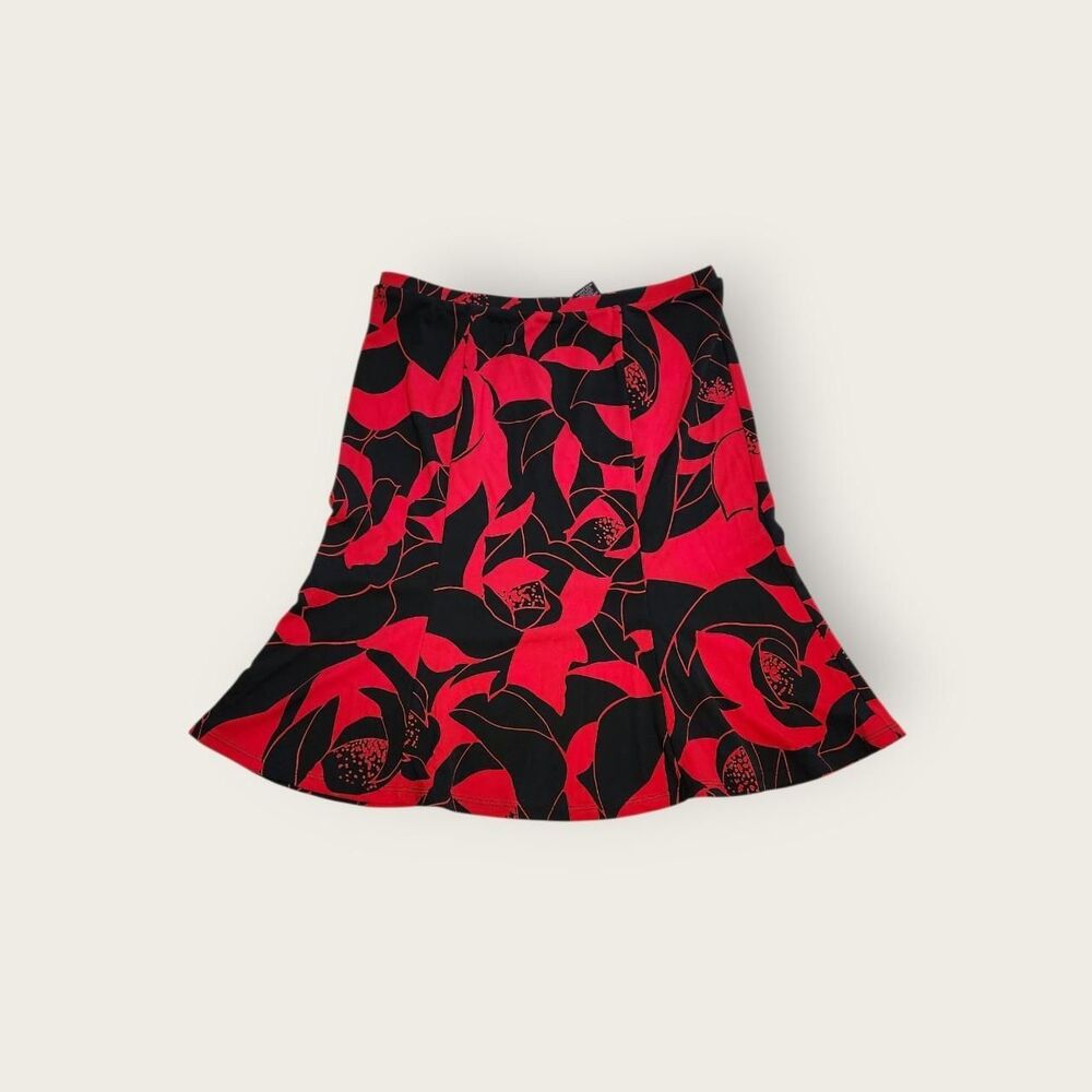 Vintage Y2k Express red and black elastic waist ruffle hem midi skirt